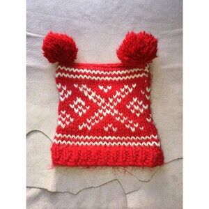 Red Winter Hat Snowflakes and Red Pom-Poms OS, vintage rare find